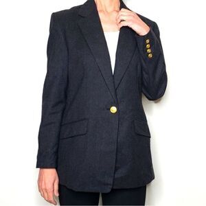 Vintage Blazer Talbots Size 10 Gray Wool Gold Buttons Equestrian Academia Long